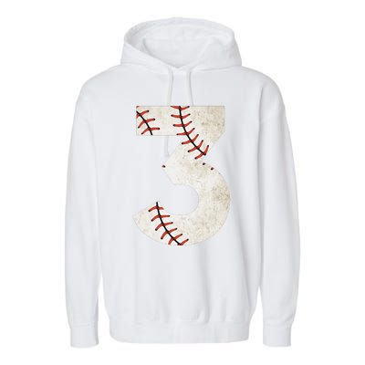 3rd Birthday Baseball Big Number Three 3 Year Old Garment-Dyed Fleece Hoodie