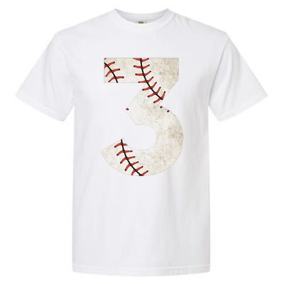 3rd Birthday Baseball Big Number Three 3 Year Old Garment-Dyed Heavyweight T-Shirt