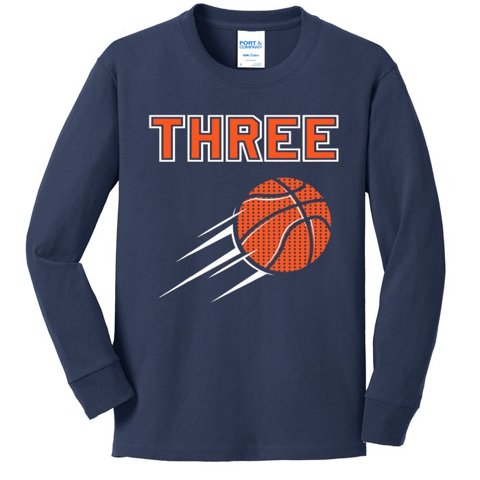  3rd Birthday Basketball Party Jersey 3 Years Old Kids Long Sleeve Shirt