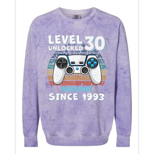 30 Birthday Decorations Gamer Men Video 1993 30th Birthday Colorblast Crewneck Sweatshirt