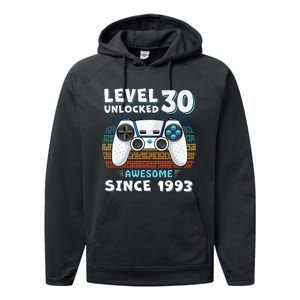 30 Birthday Decorations Gamer Men Video 1993 30th Birthday Performance Fleece Hoodie