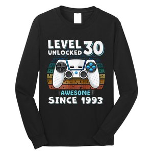 30 Birthday Decorations Gamer Men Video 1993 30th Birthday Long Sleeve Shirt