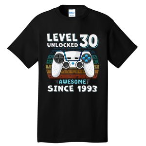 30 Birthday Decorations Gamer Men Video 1993 30th Birthday Tall T-Shirt