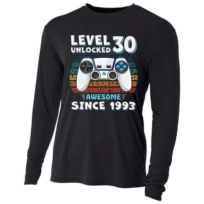 30 Birthday Decorations Gamer Men Video 1993 30th Birthday Cooling Performance Long Sleeve Crew