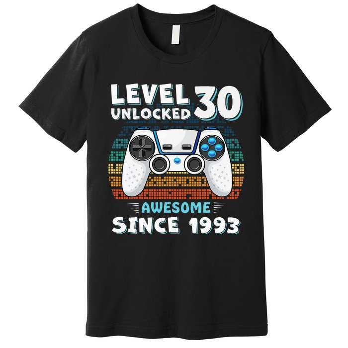 30 Birthday Decorations Gamer Men Video 1993 30th Birthday Premium T-Shirt