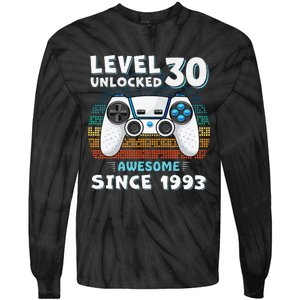 30 Birthday Decorations Gamer Men Video 1993 30th Birthday Tie-Dye Long Sleeve Shirt