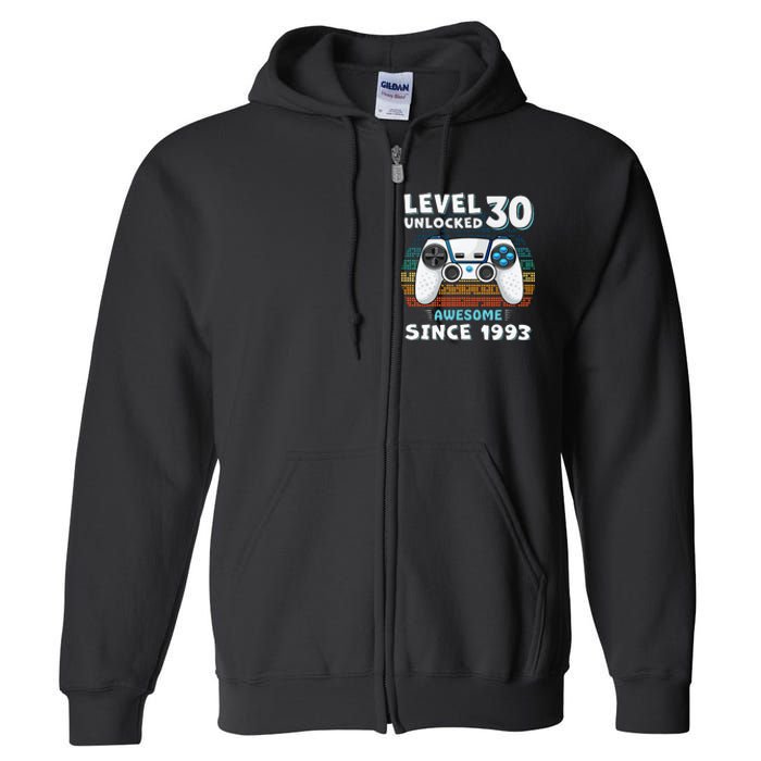 30 Birthday Decorations Gamer Men Video 1993 30th Birthday Full Zip Hoodie