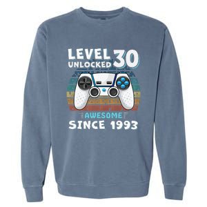 30 Birthday Decorations Gamer Men Video 1993 30th Birthday Garment-Dyed Sweatshirt