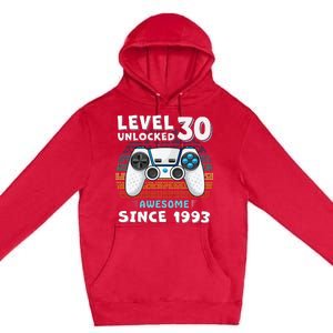 30 Birthday Decorations Gamer Men Video 1993 30th Birthday Premium Pullover Hoodie