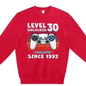 30 Birthday Decorations Gamer Men Video 1993 30th Birthday Premium Crewneck Sweatshirt