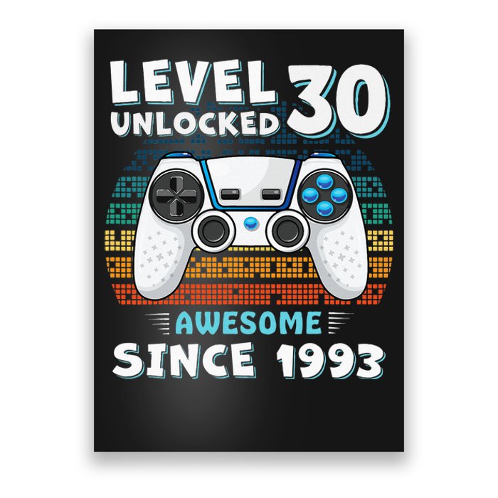 30 Birthday Decorations Gamer Men Video 1993 30th Birthday Poster