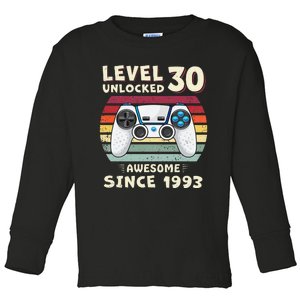 30 Birthday Decorations Gamer Men Video 1993 30th Birthday Toddler Long Sleeve Shirt