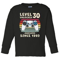 30 Birthday Decorations Gamer Men Video 1993 30th Birthday Toddler Long Sleeve Shirt