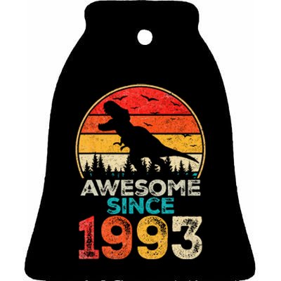 30th Birthday Dinosaur 30 Year Old Awesome Since 1993 Gift Ceramic Bell Ornament