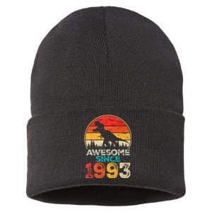 30th Birthday Dinosaur 30 Year Old Awesome Since 1993 Gift Sustainable Knit Beanie