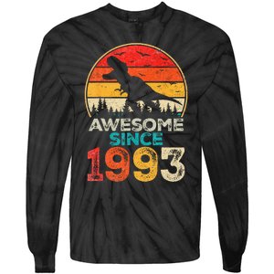 30th Birthday Dinosaur 30 Year Old Awesome Since 1993 Gift Tie-Dye Long Sleeve Shirt