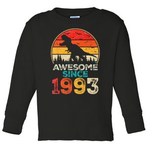 30th Birthday Dinosaur 30 Year Old Awesome Since 1993 Gift Toddler Long Sleeve Shirt