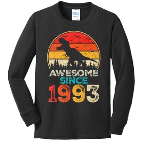 30th Birthday Dinosaur 30 Year Old Awesome Since 1993 Gift Kids Long Sleeve Shirt