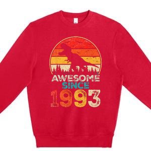 30th Birthday Dinosaur 30 Year Old Awesome Since 1993 Gift Premium Crewneck Sweatshirt