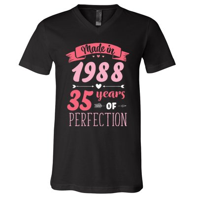 35 Birthday Decorations Women Female 35th BDay 1988 Birthday V-Neck T-Shirt