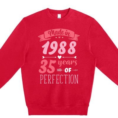 35 Birthday Decorations Women Female 35th BDay 1988 Birthday Premium Crewneck Sweatshirt