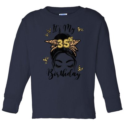 35th Birthday Decorations Girl Messy Bun 35 Years Old Bday Toddler Long Sleeve Shirt