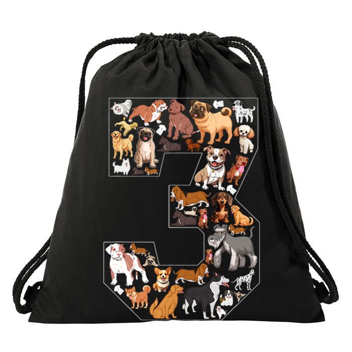 3rd Birthday Dog Lovers 3 Year Old Party Drawstring Bag