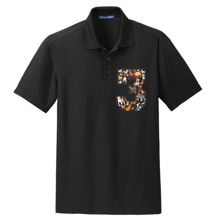 3rd Birthday Dog Lovers 3 Year Old Party Dry Zone Grid Polo