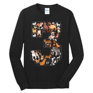 3rd Birthday Dog Lovers 3 Year Old Party Tall Long Sleeve T-Shirt