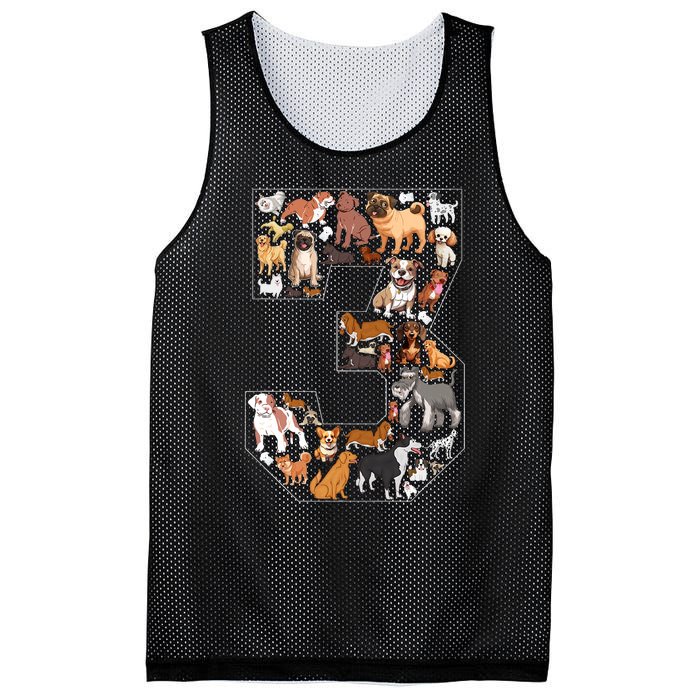 3rd Birthday Dog Lovers 3 Year Old Party Mesh Reversible Basketball Jersey Tank