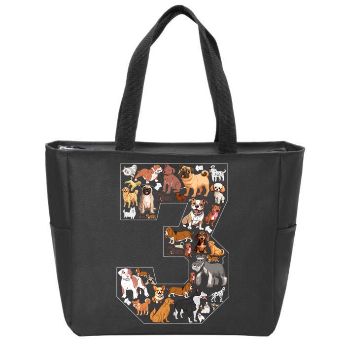 3rd Birthday Dog Lovers 3 Year Old Party Zip Tote Bag