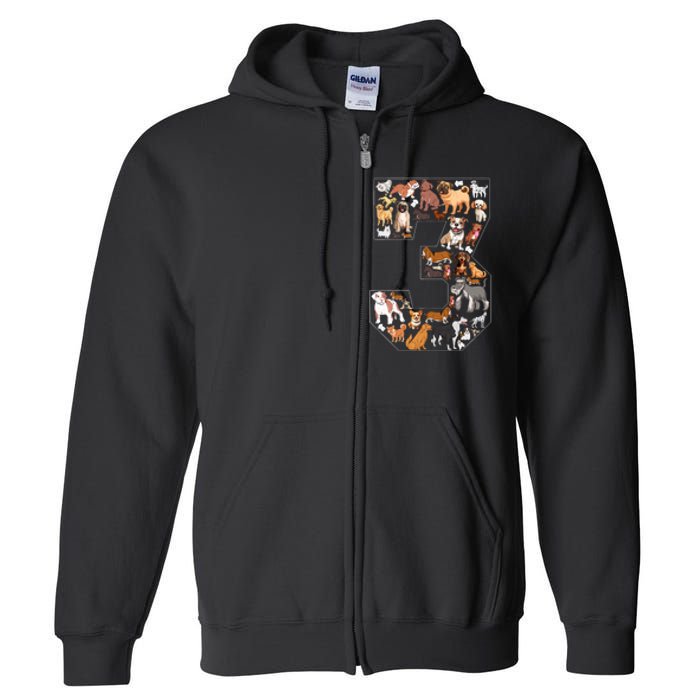 3rd Birthday Dog Lovers 3 Year Old Party Full Zip Hoodie