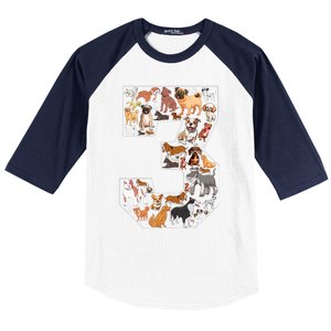 3rd Birthday Dog Lovers 3 Year Old Party Baseball Sleeve Shirt