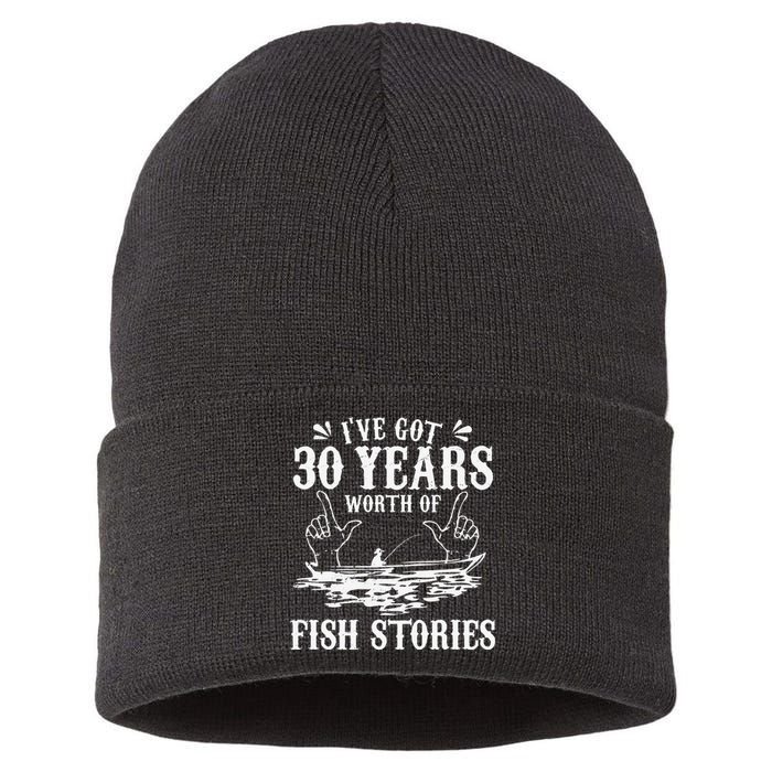 30th Birthday Fisherman Funny Bass Fishing Gift Idea Sustainable Knit Beanie