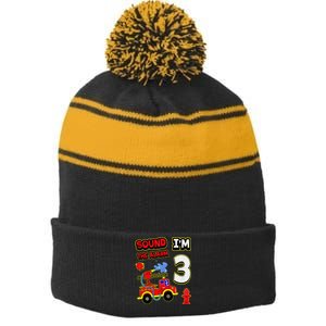 3rd Birthday Fire Truck 3 Year Old Firefighter Stripe Pom Pom Beanie