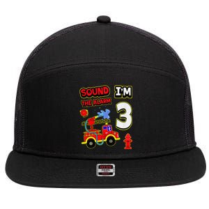 3rd Birthday Fire Truck 3 Year Old Firefighter 7 Panel Mesh Trucker Snapback Hat