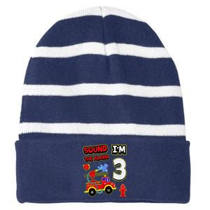 3rd Birthday Fire Truck 3 Year Old Firefighter Striped Beanie with Solid Band