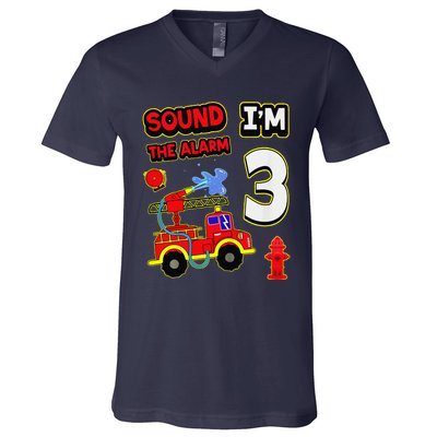 3rd Birthday Fire Truck 3 Year Old Firefighter V-Neck T-Shirt