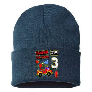 3rd Birthday Fire Truck 3 Year Old Firefighter Sustainable Knit Beanie