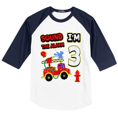 3rd Birthday Fire Truck 3 Year Old Firefighter Baseball Sleeve Shirt