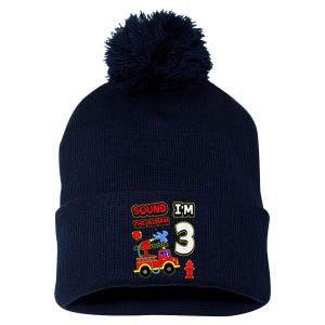 3rd Birthday Fire Truck 3 Year Old Firefighter Pom Pom 12in Knit Beanie