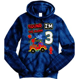 3rd Birthday Fire Truck 3 Year Old Firefighter Tie Dye Hoodie