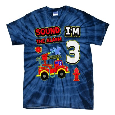 3rd Birthday Fire Truck 3 Year Old Firefighter Tie-Dye T-Shirt