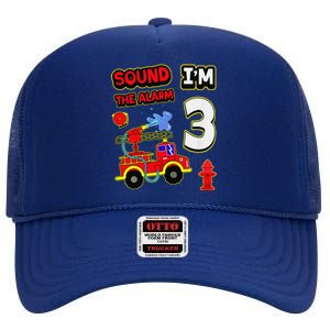 3rd Birthday Fire Truck 3 Year Old Firefighter High Crown Mesh Back Trucker Hat