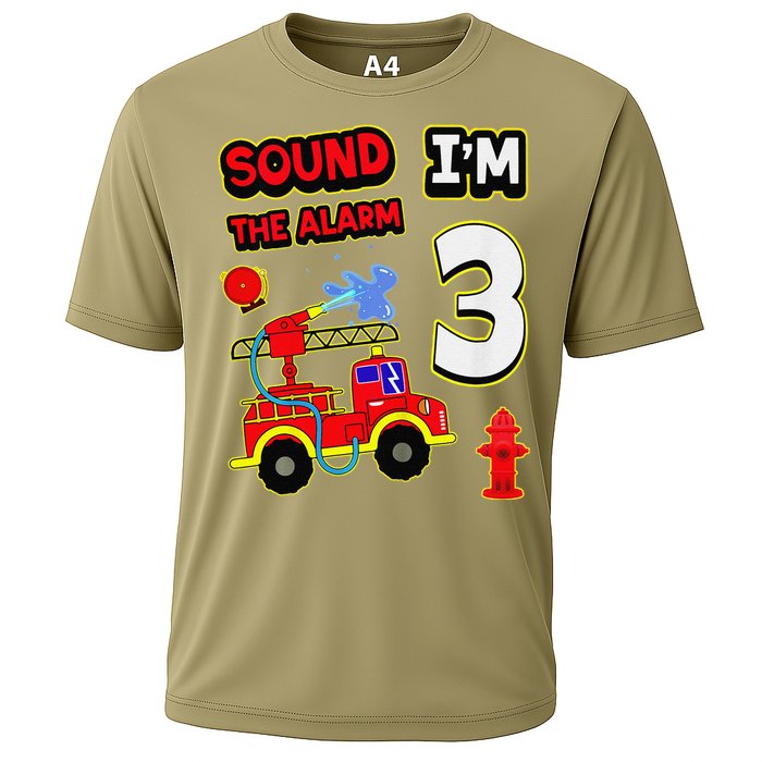 3rd Birthday Fire Truck 3 Year Old Firefighter Cooling Performance Crew T-Shirt