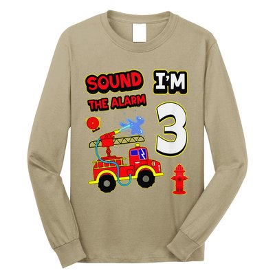 3rd Birthday Fire Truck 3 Year Old Firefighter Long Sleeve Shirt