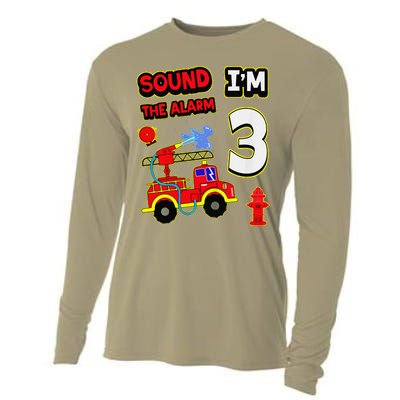 3rd Birthday Fire Truck 3 Year Old Firefighter Cooling Performance Long Sleeve Crew