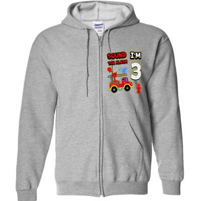 3rd Birthday Fire Truck 3 Year Old Firefighter Full Zip Hoodie