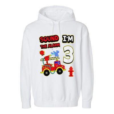 3rd Birthday Fire Truck 3 Year Old Firefighter Garment-Dyed Fleece Hoodie