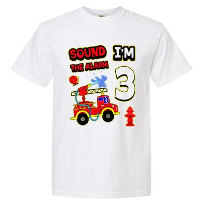 3rd Birthday Fire Truck 3 Year Old Firefighter Garment-Dyed Heavyweight T-Shirt